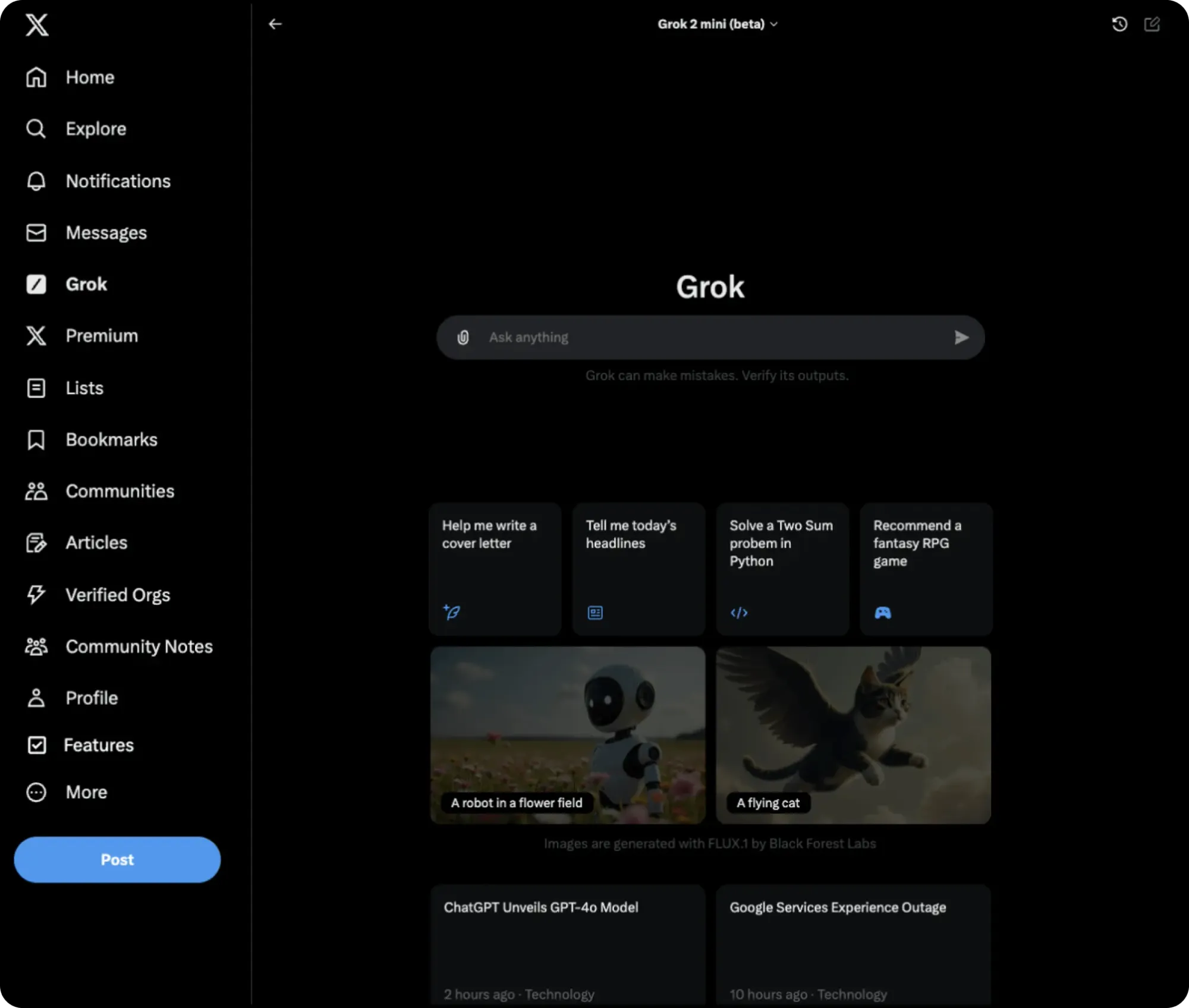 Screenshot of Grok 2 Mini (Beta)